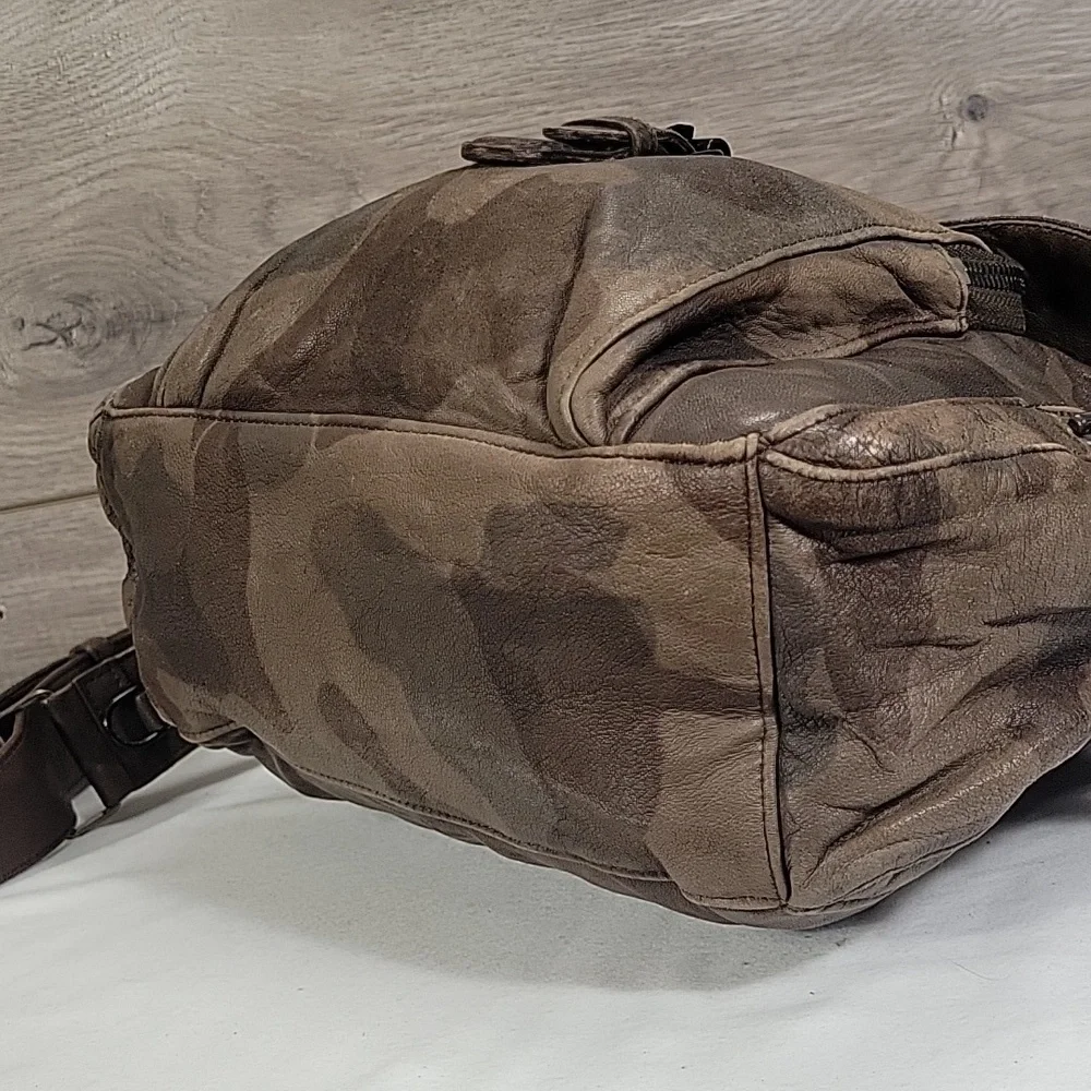 Free People Christiansen Camo Brown Leather Bag EUC